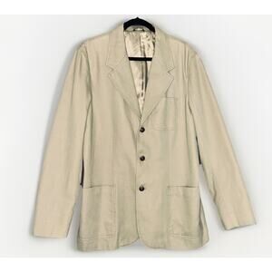 Eddie Bauer Sport Coat Blazer Jacket Mens Large Khaki Three-Button 100% Cotton